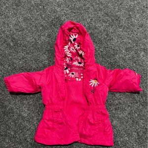 London Fog Bright Pink Hooded Jacket with Daisy Lining